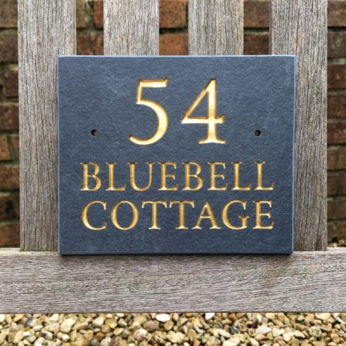 RIVEN Slate House Sign Address Plaque 6'' x 5'' - GOLD LETTERING